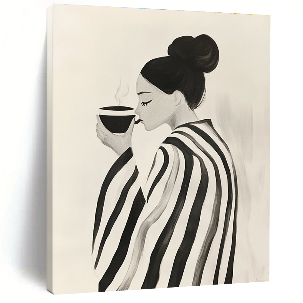 Woman with Coffee Abstract Painting for Cozy Café Corners GAB1386