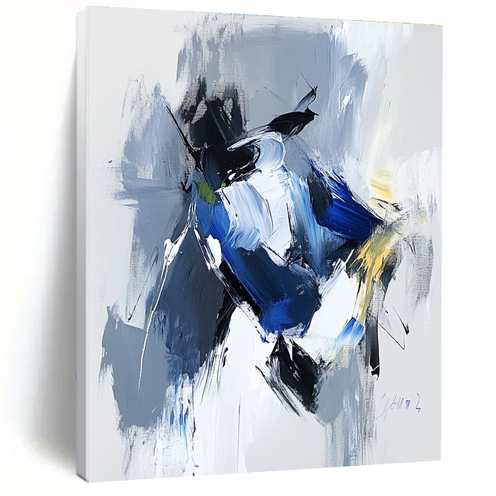Blue Gray Abstract Bird Painting with Dynamic Grace WINK781