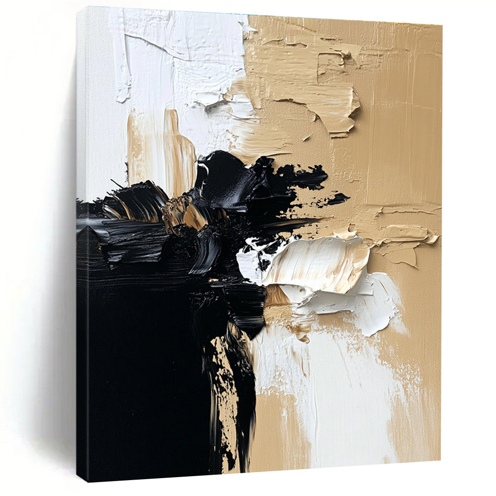 Textured Beige - Black Abstract Painting with Tactile Harmony WINK363
