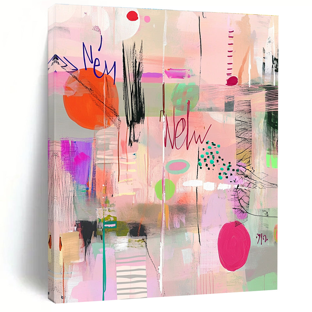 Pastel - Colored Abstract Collage Painting for Bohemian - Styled Cafes GAB1121