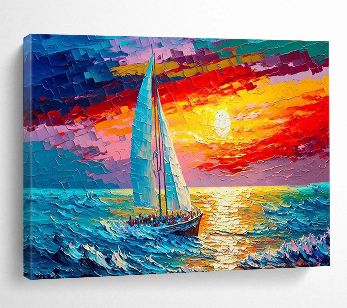 Sailboat at Sunset Abstract Painting for Nautical - Themed Living Rooms YHT312