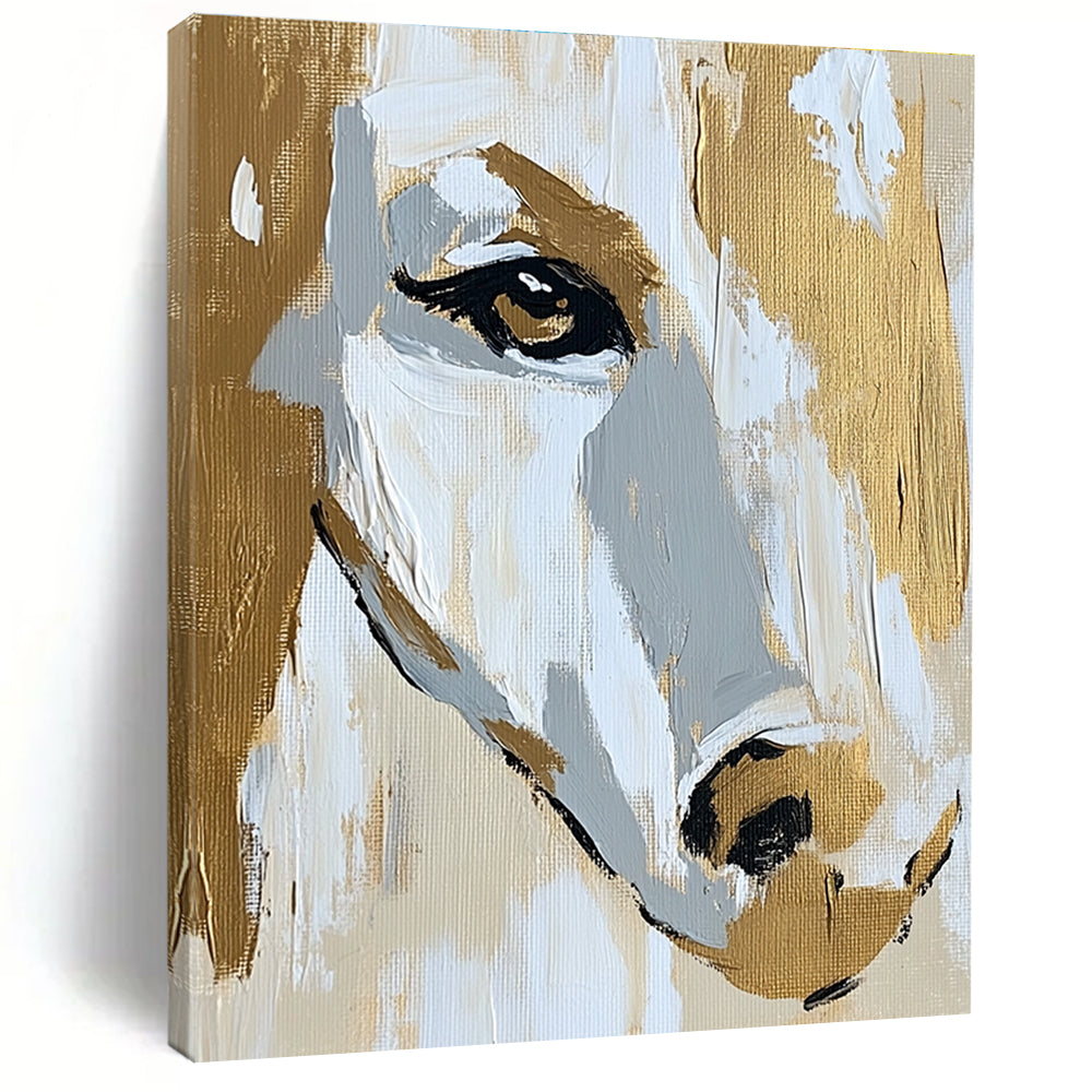 Horse Face in Gold and White - Elegant Equine Abstract Art GAB0511