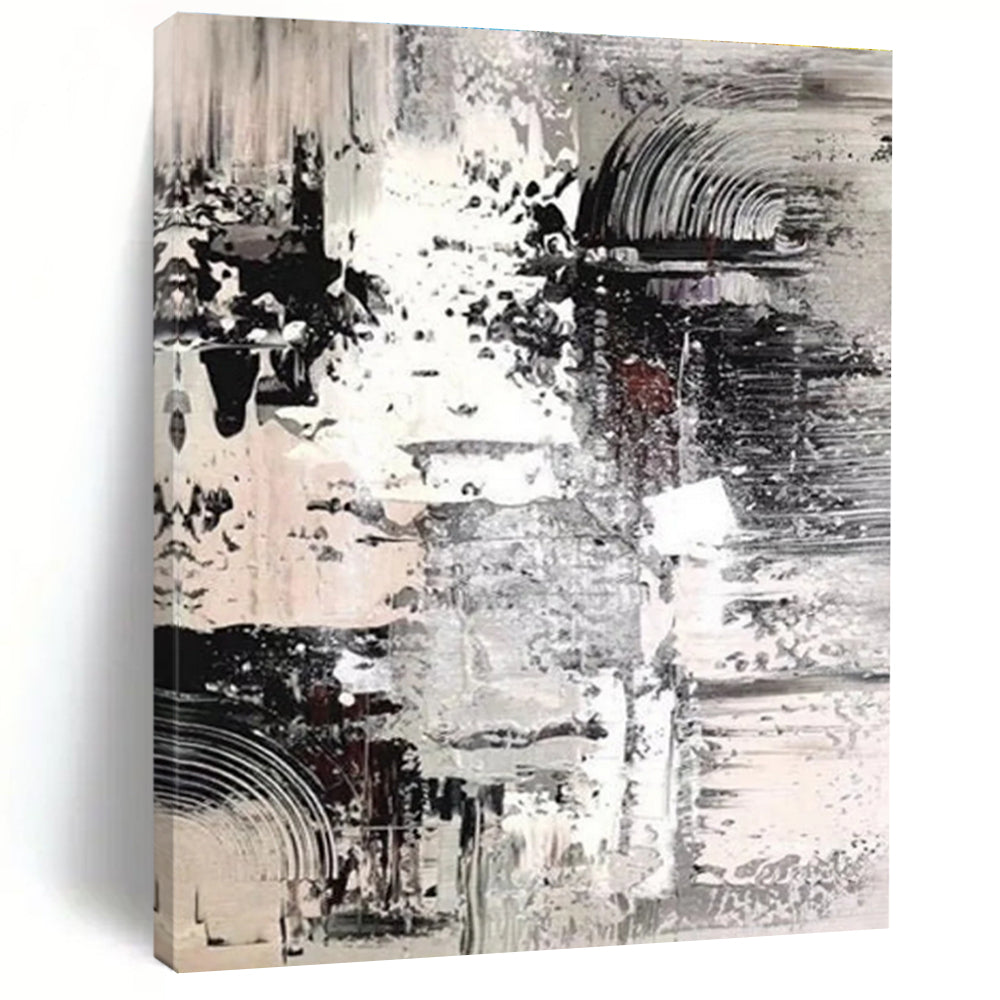 Monochrome Textured Abstract Painting for Serene Home Libraries HENG392