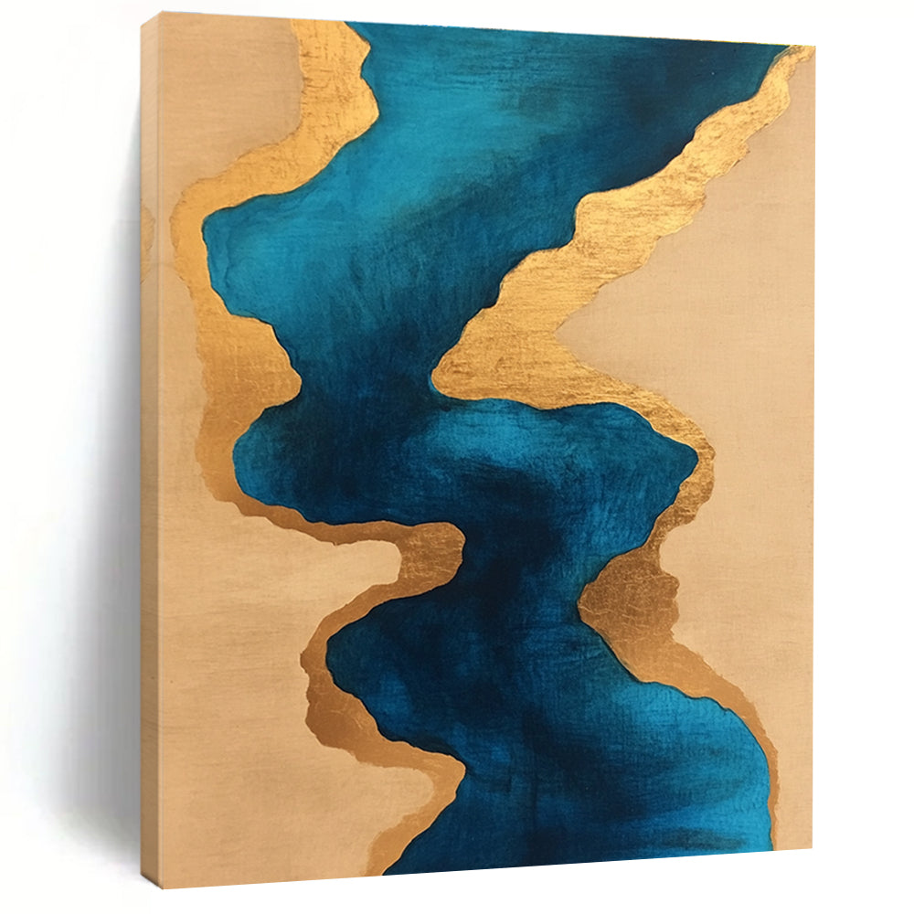 Blue and Gold Fluid Shapes Abstract Painting with Luxurious Flow WINK234