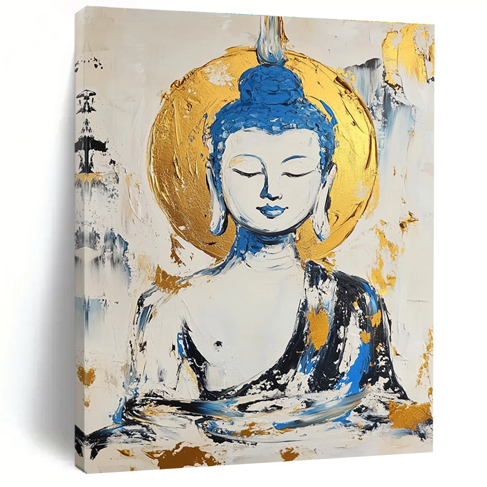 Buddha in Blue and Gold Abstract Painting for Spiritual Retreat Centers GAB0799