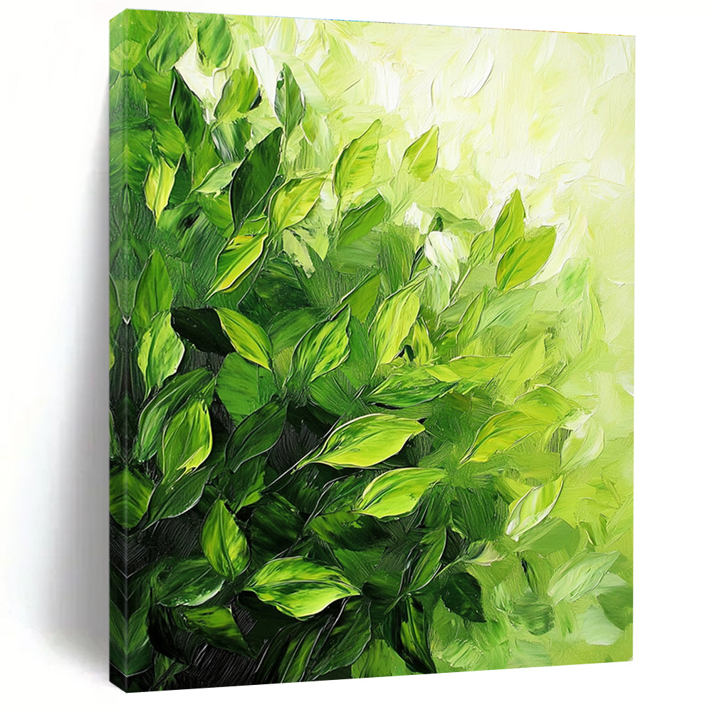 Lush Green Leaf Texture Abstract Painting of Verdant Abundance GAB0189