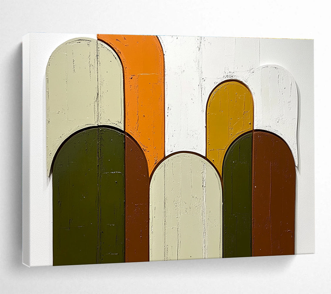 Colorful Arched Shapes on Wood Abstract Painting ABS587