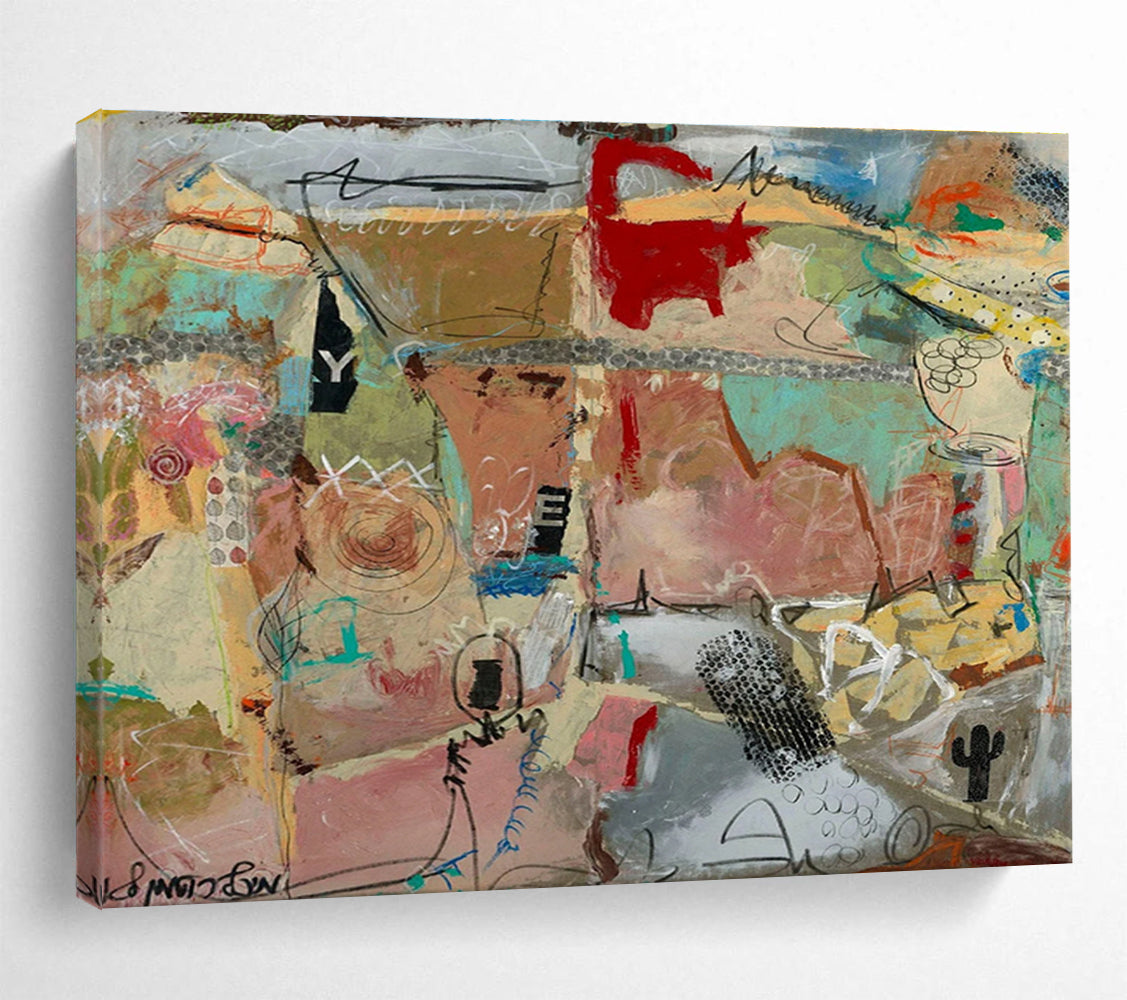 Mixed - Media Abstract Landscape Painting for Eclectic Home Decor YHT243