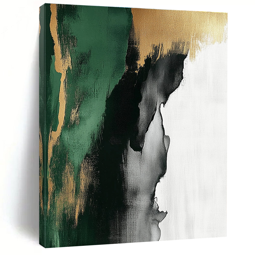 Green Gold Black Abstract Painting with Nature - Inspired Hues WINK633