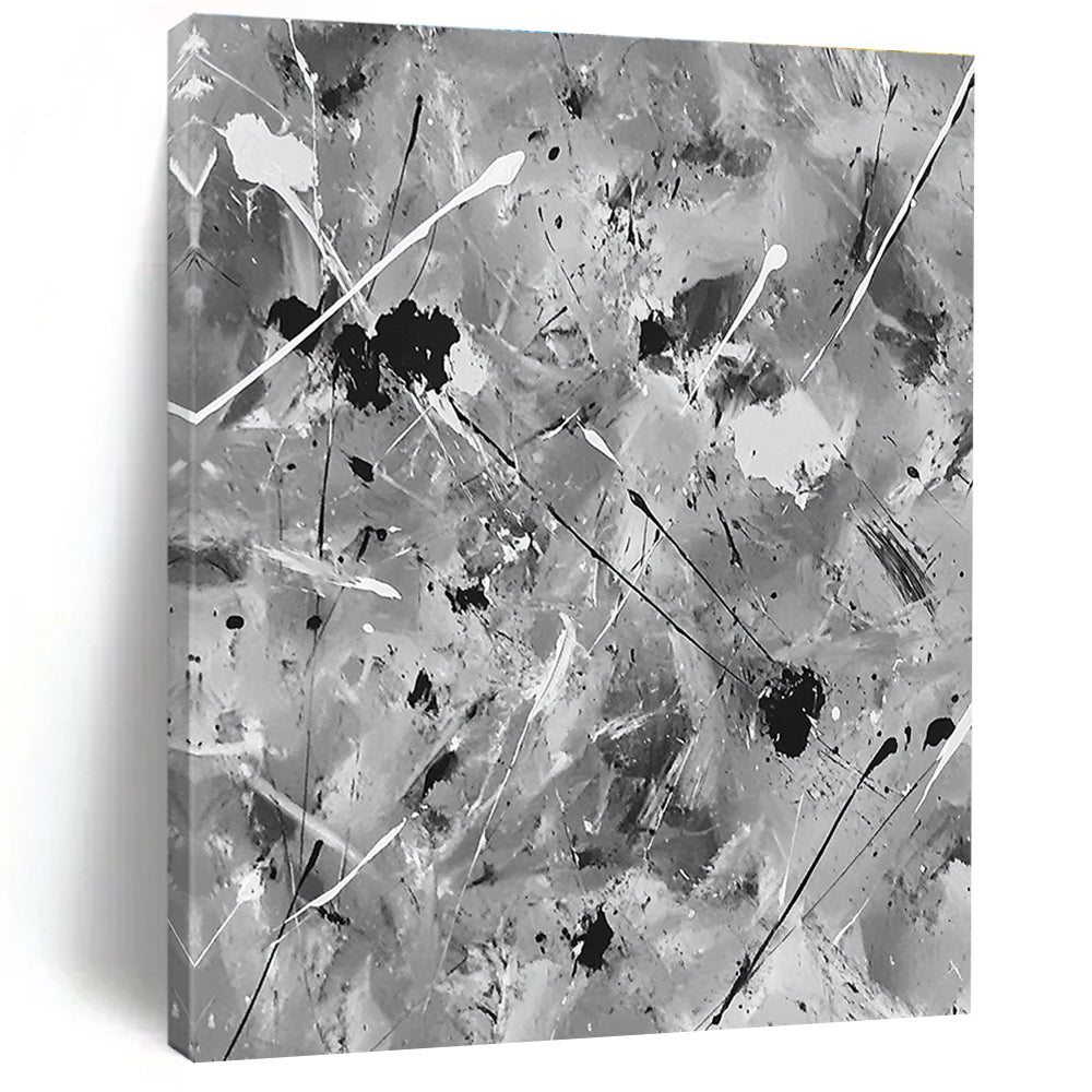 Black and White Splatter Abstract Painting with Dynamic Chaos WINK106