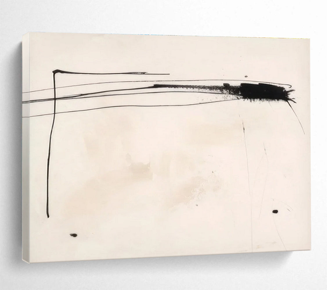 Black - Line Minimalist Abstract Painting for Contemporary Galleries YHT056