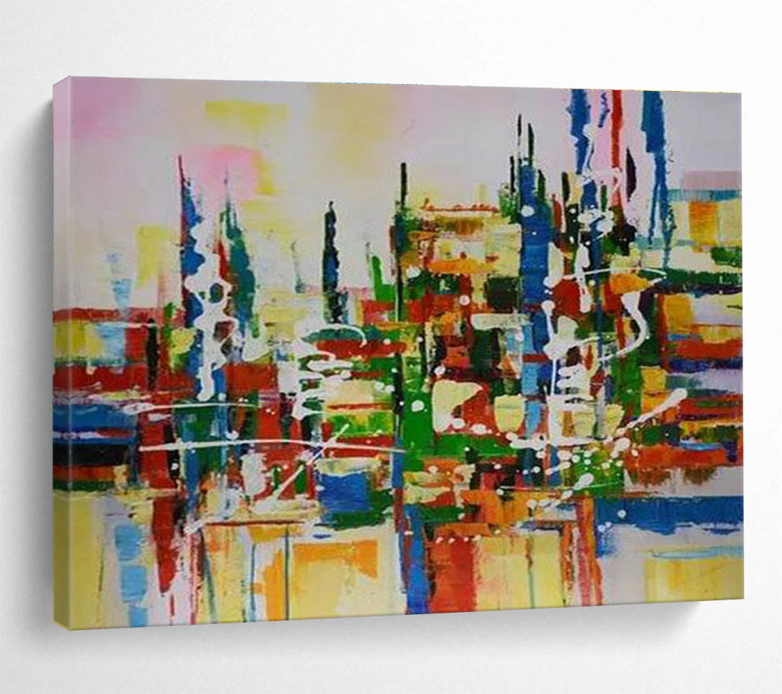Colorful Cityscape Abstract Painting for Urban Loft Apartments YHT285