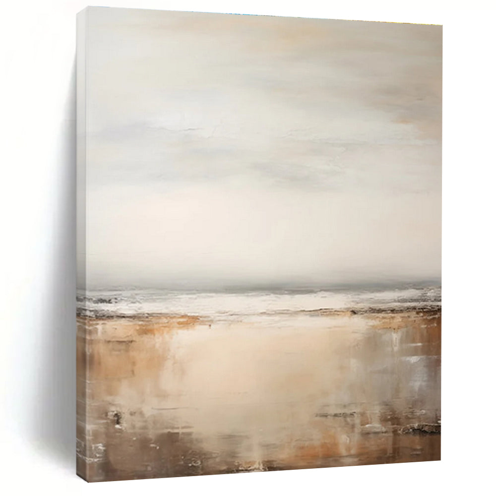 Neutral - Toned Seaside Abstract Painting for Coastal - Themed Spas HENG132