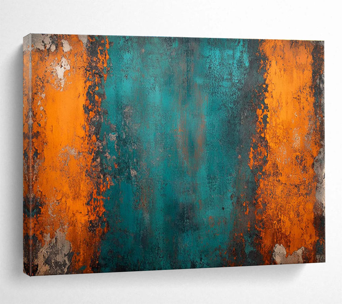 Teal - Orange Abstract Painting for Industrial - Chic Lofts YHT408