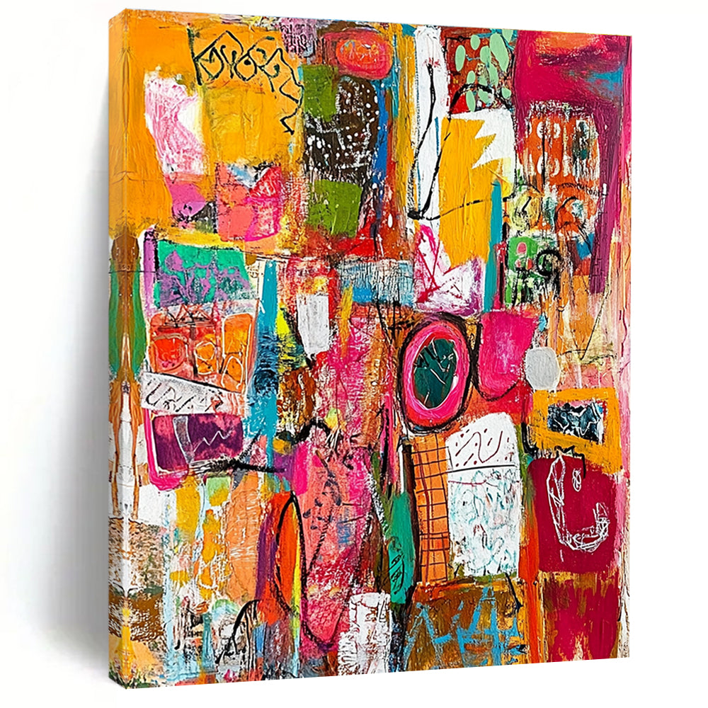 Colorful Mixed - Media Abstract Painting for Bohemian - Style Retail Stores GAB1239