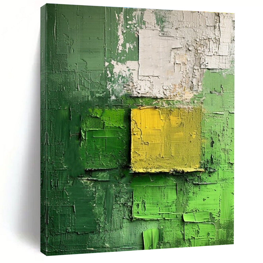 Green and Yellow Textured Abstract Painting for Eco - Friendly Retail Spaces HENG029