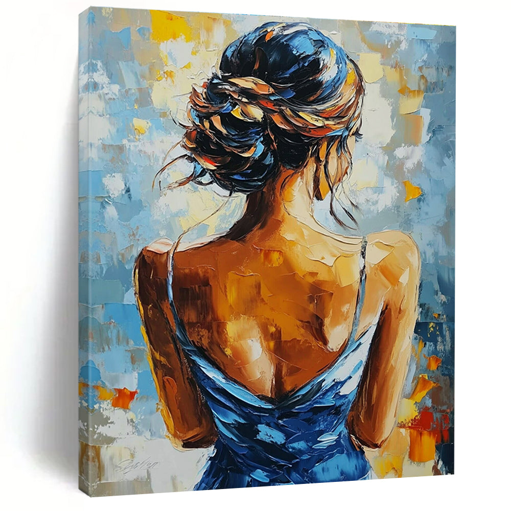 Mysterious Woman Back Abstract Painting with Bold Colors GAB0018