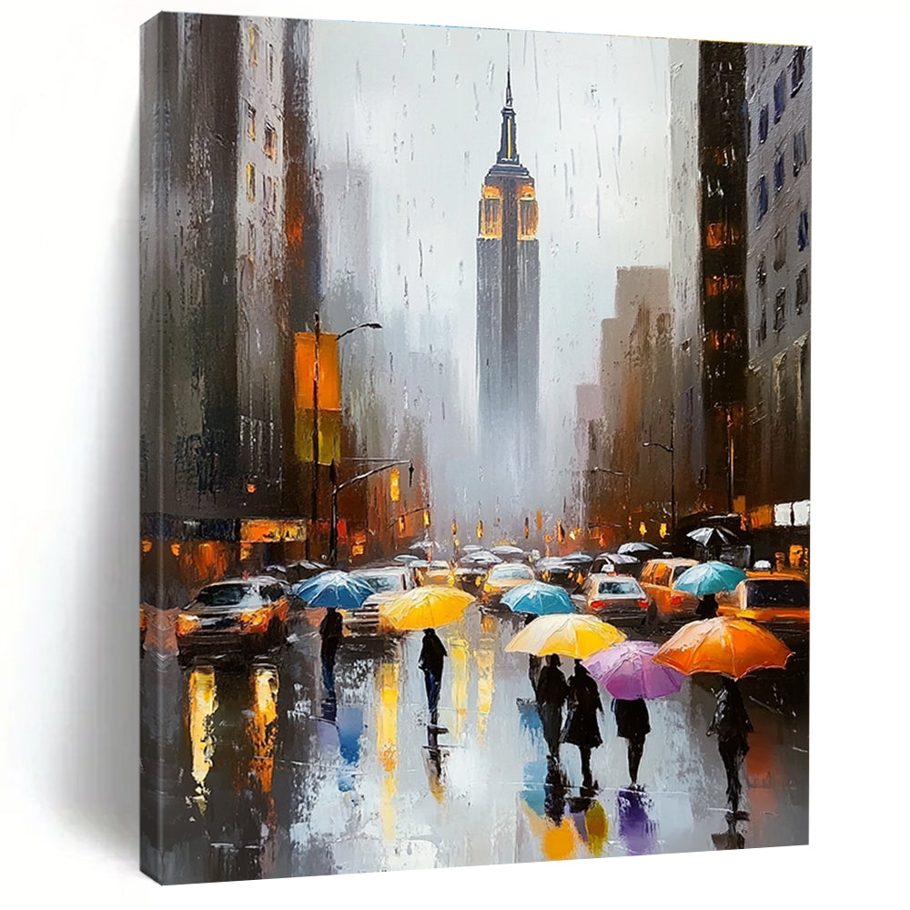 Rainy City Street Scene Realistic - Style Abstract Painting for Urban Lovers GAB1408