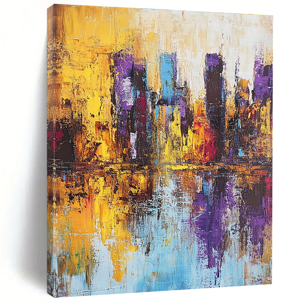 Vivid City Reflection - Colorful Urban Abstract Painting GAB0574