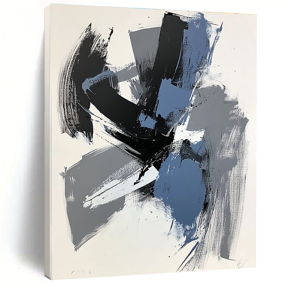 Gray Black and Blue Abstract Painting with Expressive Layers WINK824
