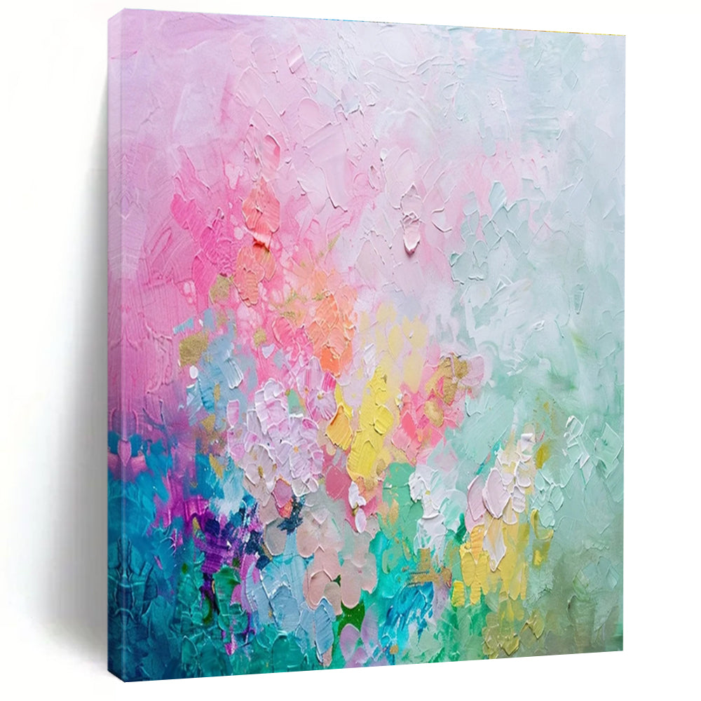 Pastel Floral Abstract Painting for Feminine Bedroom Decor HENG070