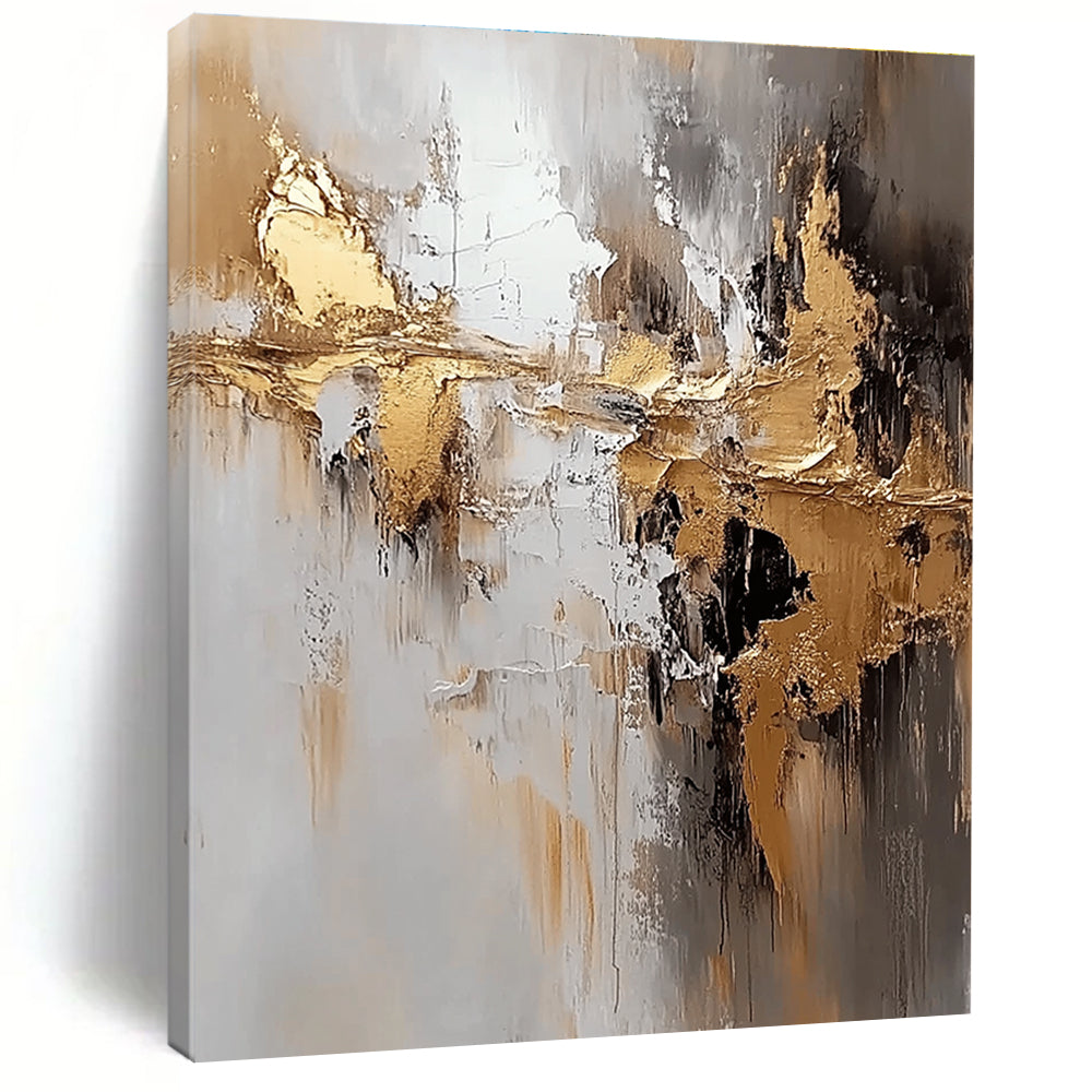 Gray Gold White Abstract Painting with Textured Layers WINK665