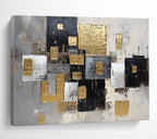 Gold - Accented Geometric Abstract Painting with Modern, Structured Beauty ABS476