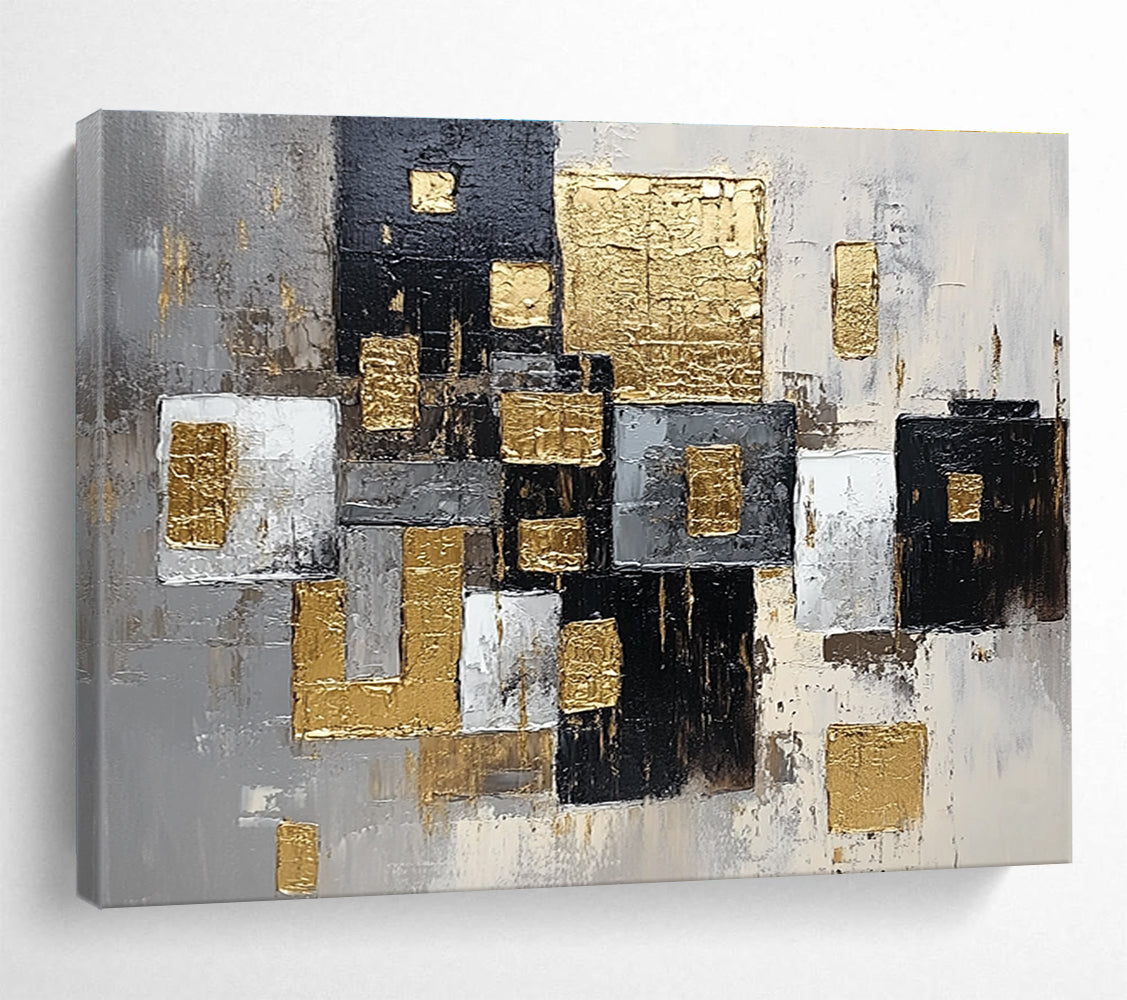 Gold - Accented Geometric Abstract Painting with Modern, Structured Beauty ABS476