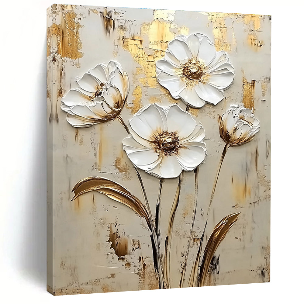 Gold and White Flowers Abstract Painting for Romantic - Themed Weddings GAB0998
