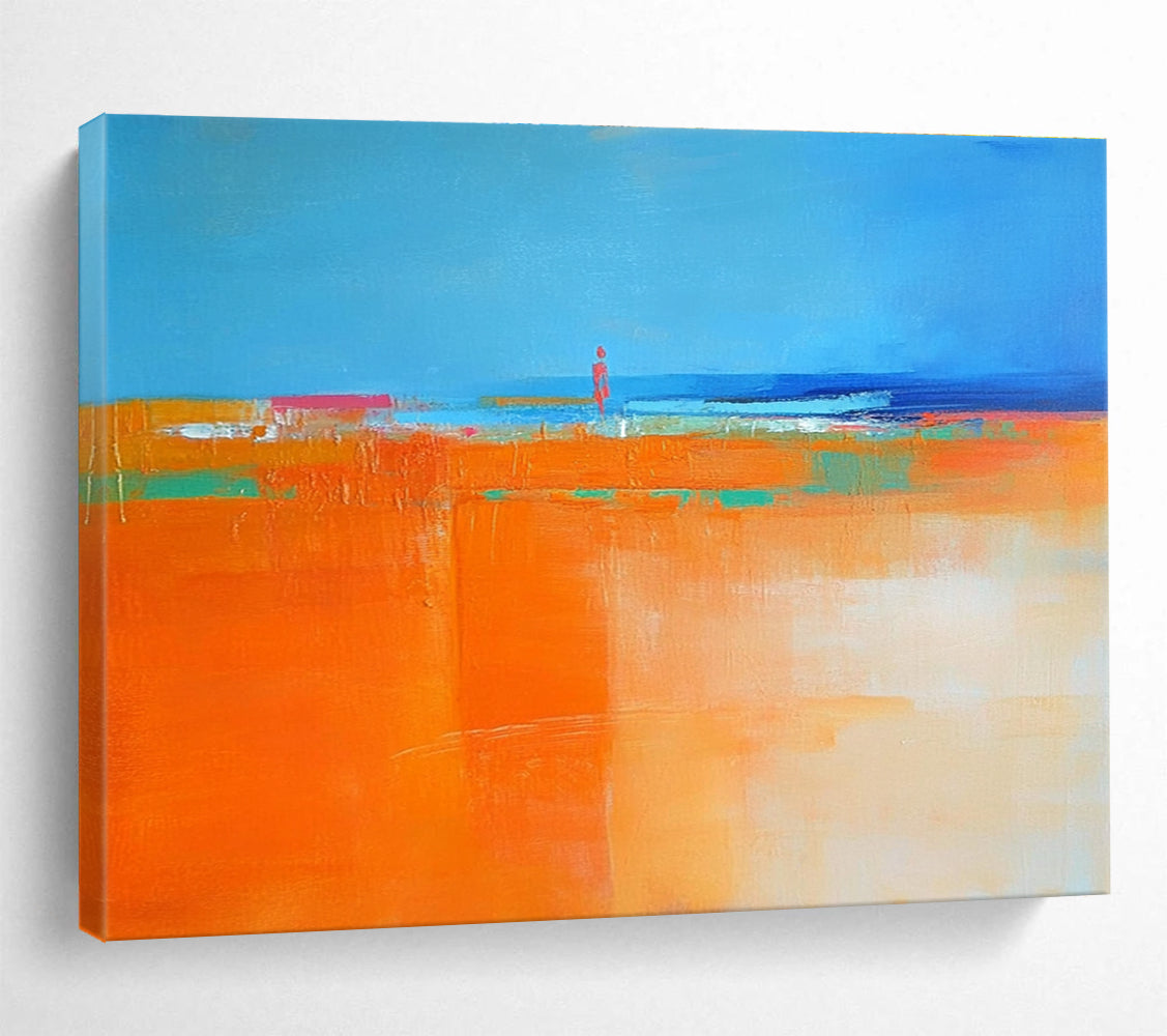 Vibrant Coastal Scene Abstract Painting Featuring a Figure Silhouette ABS221