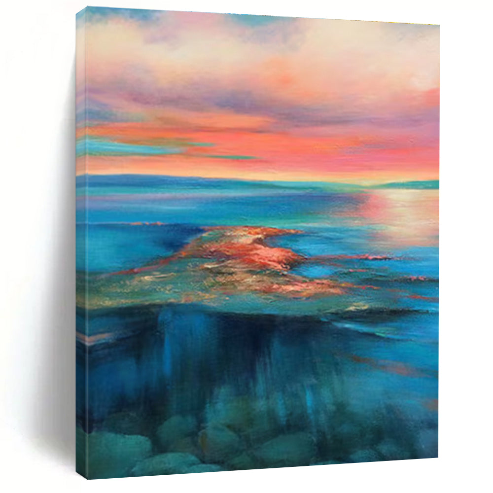 Serene Sunset Seascape Abstract Painting for Coastal Home Living Rooms HENG051