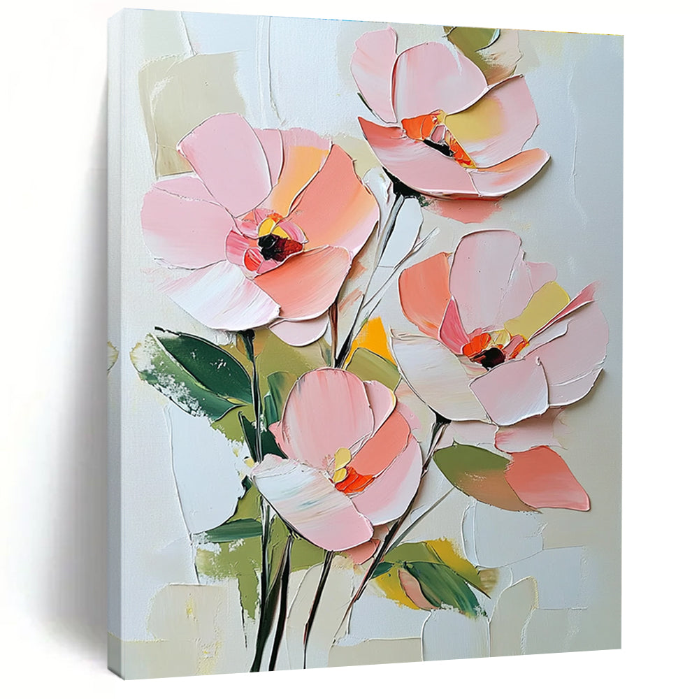 3D Pink Flower Bouquet Textured Abstract Painting for Elegant Spaces GAB1457
