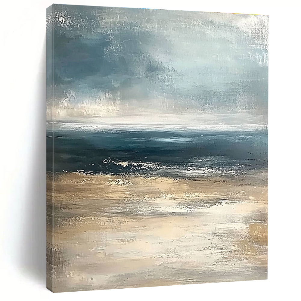 Textured Blue - Beige Sea Abstract Painting: Raw Coastal Charm for Gatherings GAB0959