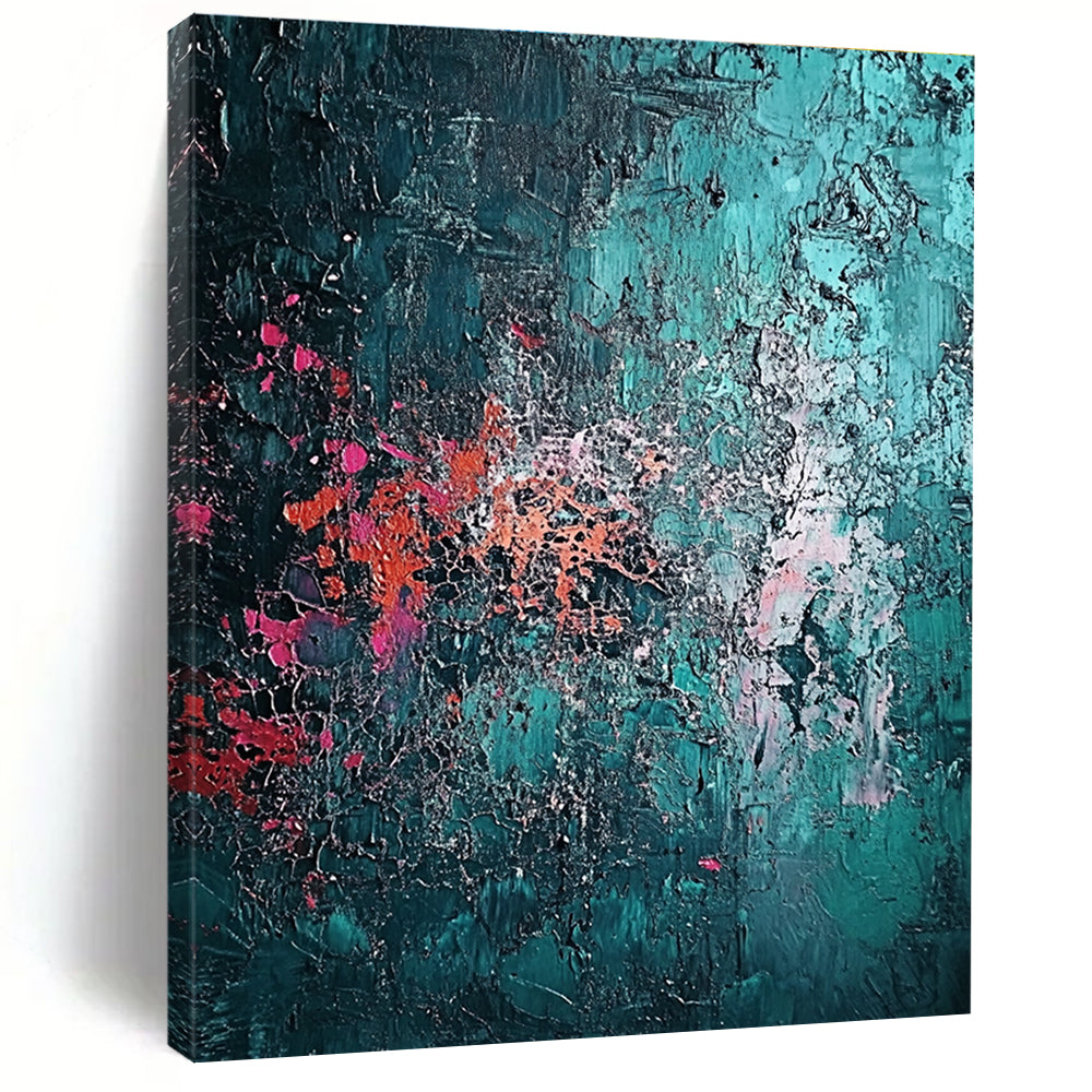 Textured Teal Abstract Painting with Intricate Details WINK642