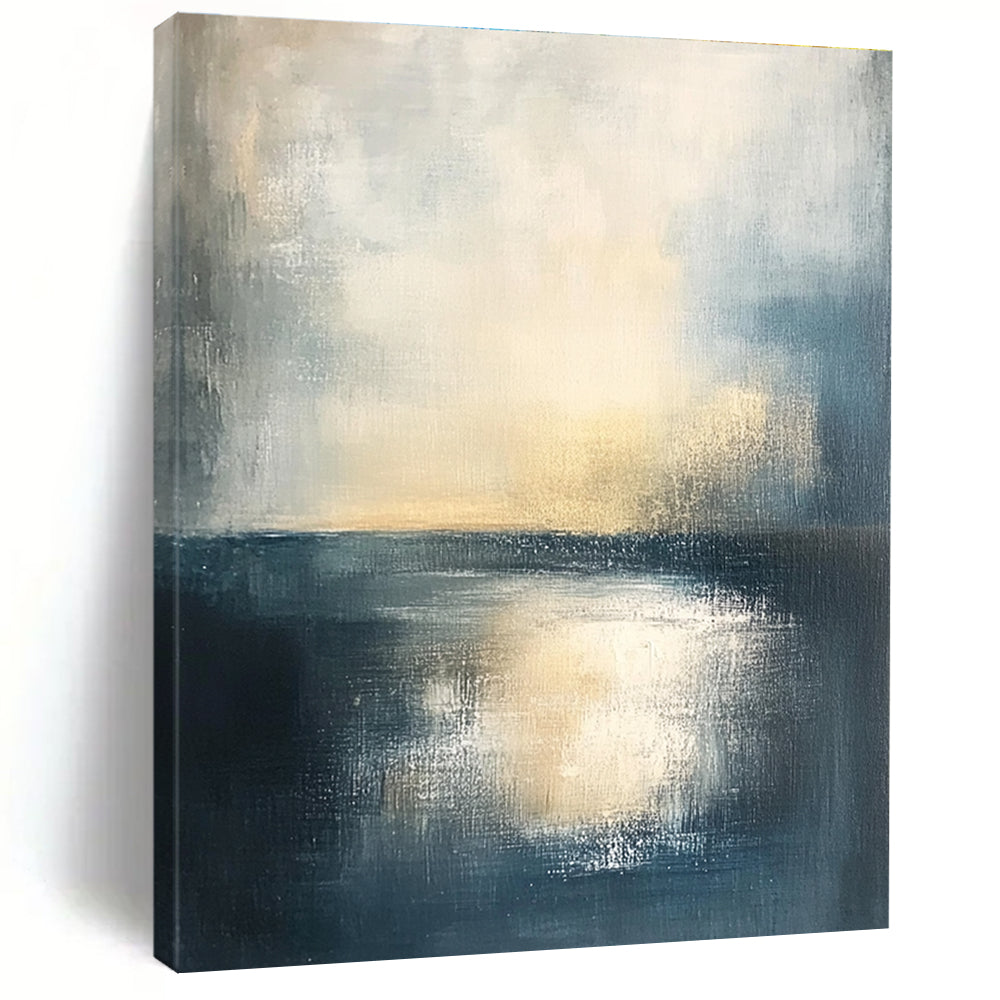 Serene Blue - Gold Sea Abstract Painting: Coastal Sunset Tranquility GAB0957