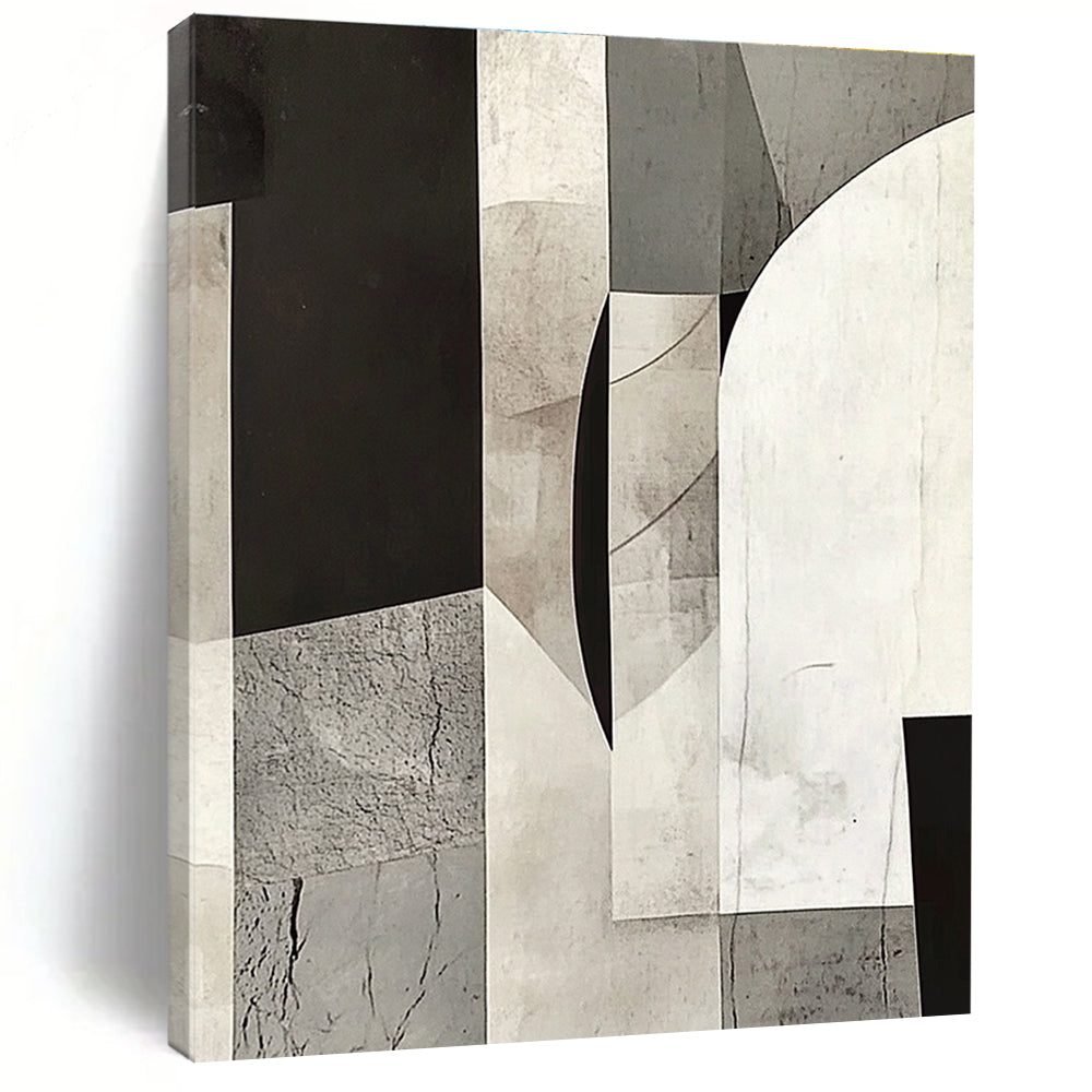 Gray and Black Geometric Collage Abstract Painting with Textured Complexity WINK014