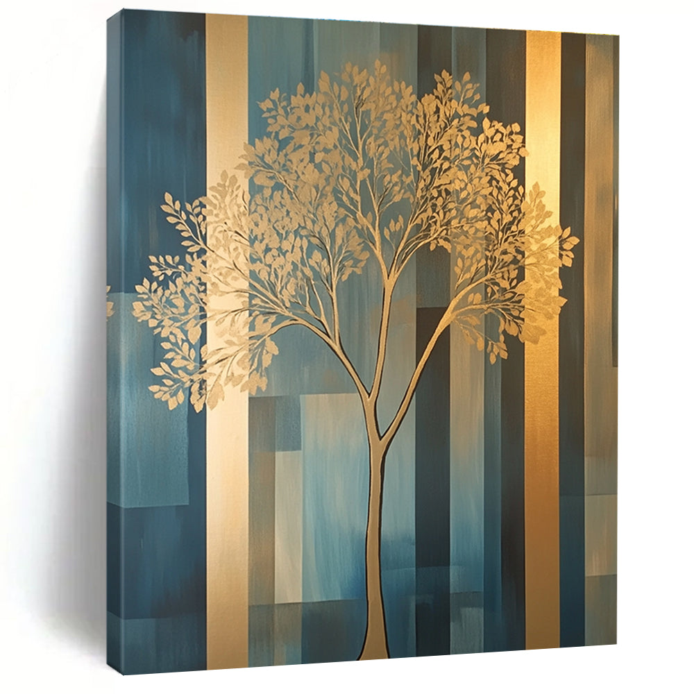 Golden Tree on Blue Modern Nature Abstract Painting GAB0272