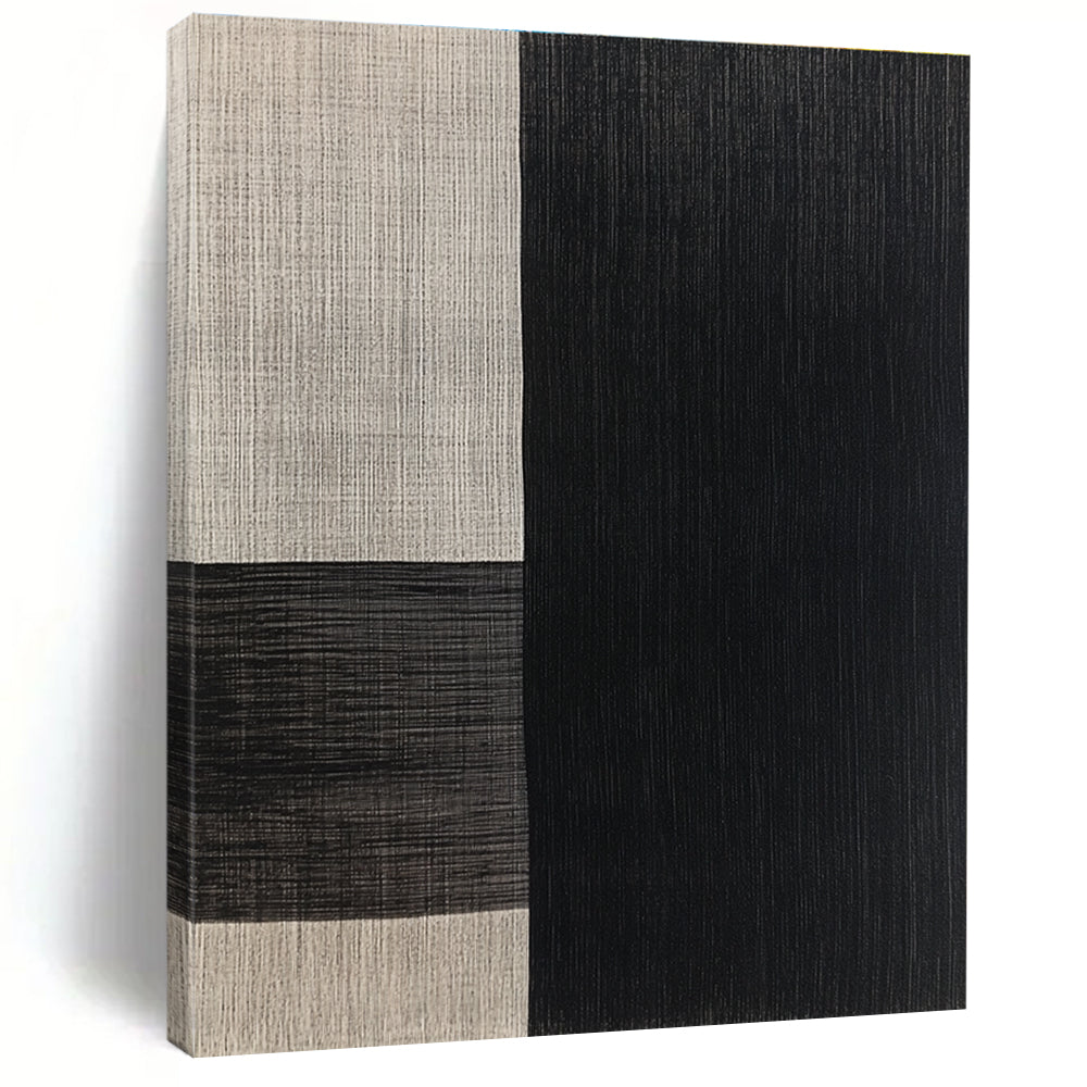 Black and Beige Textured Squares Abstract Painting with Tactile Simplicity WINK015