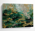 Green and Gold Abstract Textures Painting for Upscale Jewelry Stores YHT355