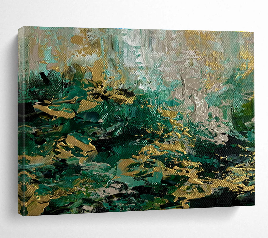 Green and Gold Abstract Textures Painting for Upscale Jewelry Stores YHT355
