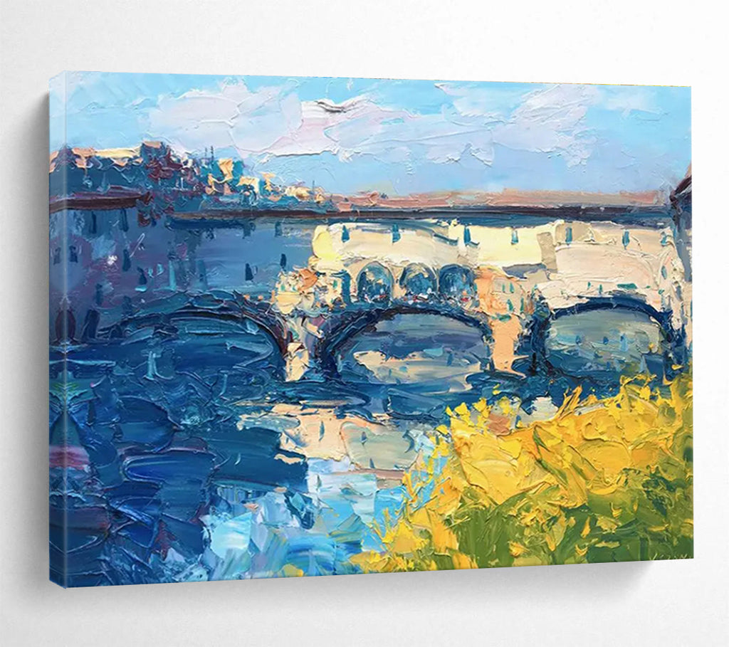 Bridge and Flowers Abstract Painting for Riverfront Restaurant Dining Areas YHT435
