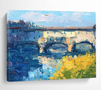 Bridge and Flowers Abstract Painting for Riverfront Restaurant Dining Areas YHT435