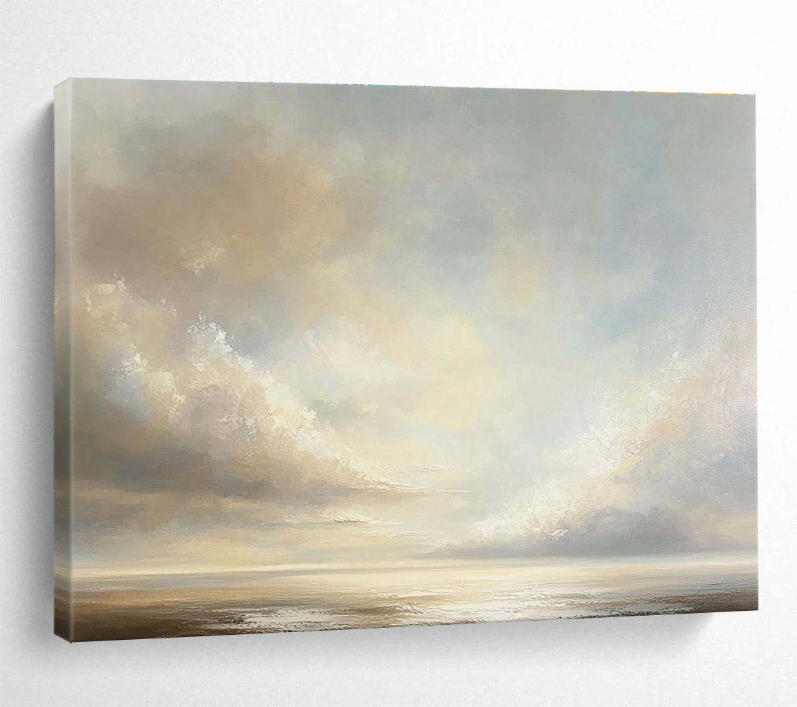 Light - Hued Sky and Sea: Tranquil Coastal Atmosphere Captured Abstract Painting ABS151
