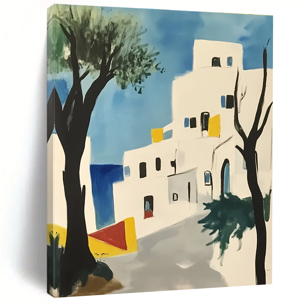 Coastal Village Art Vibrant Landscape Abstract Painting GAB0255