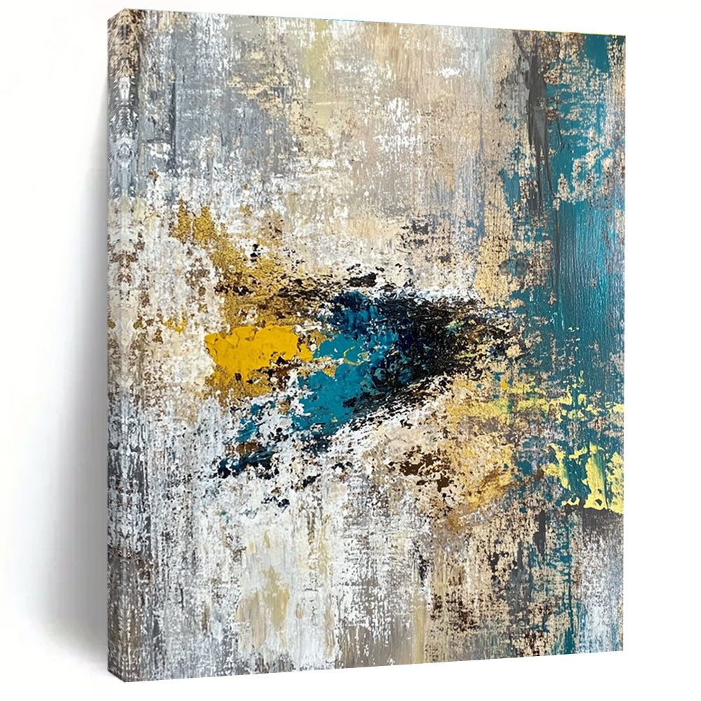 Gold and Teal Textured Abstract Painting for Art Deco - Inspired Lounges GAB0912