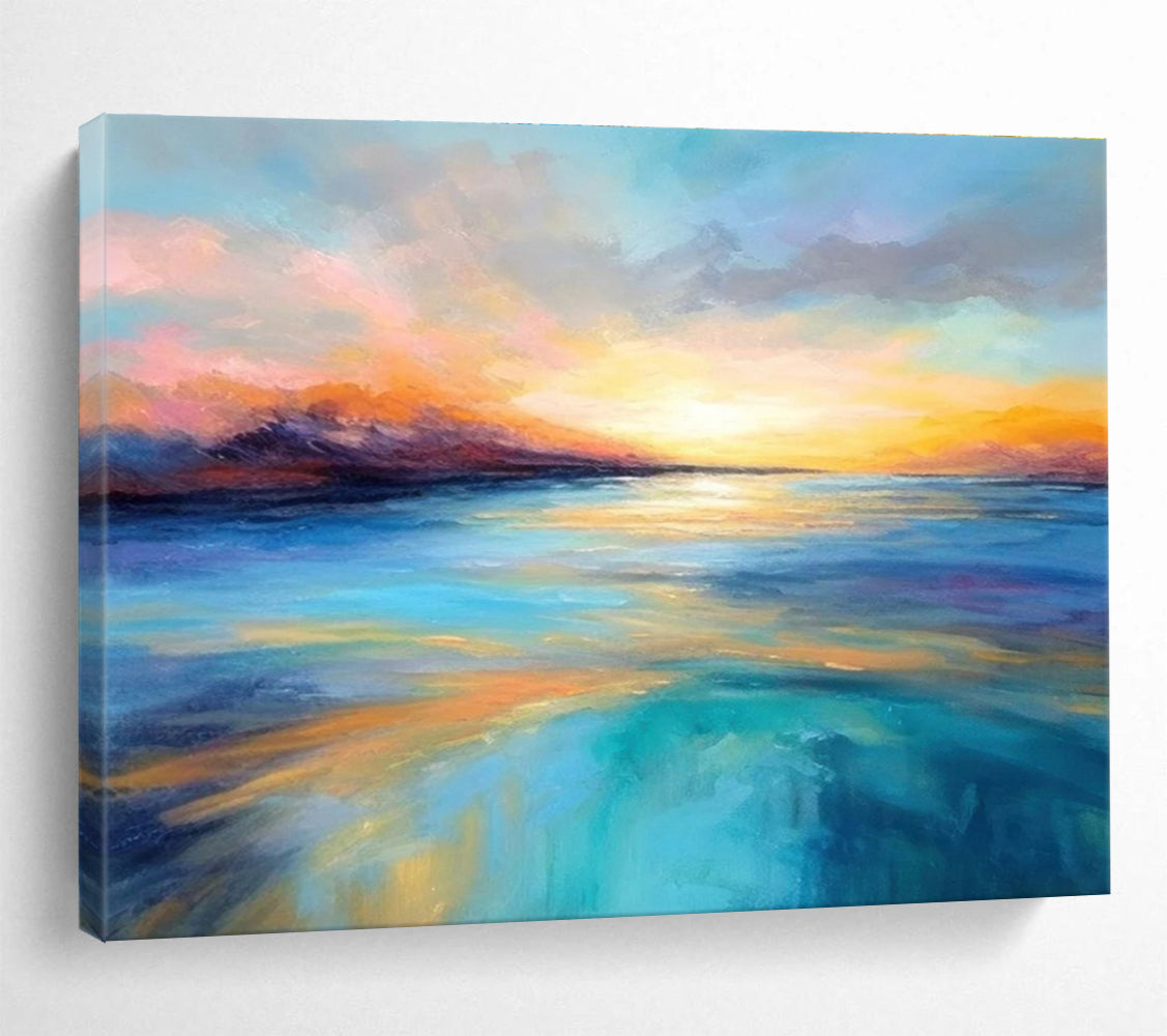 Vivid Sunset Sea Abstract Painting for Romantic Spaces YHT068
