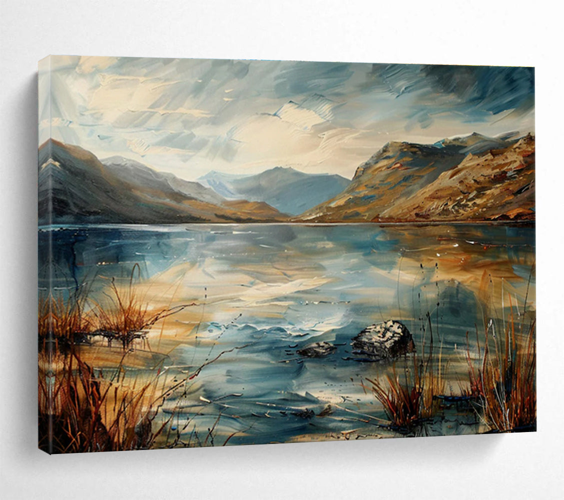 Lake and Mountain Abstract Painting for Nature - Lover Bedrooms YHT403