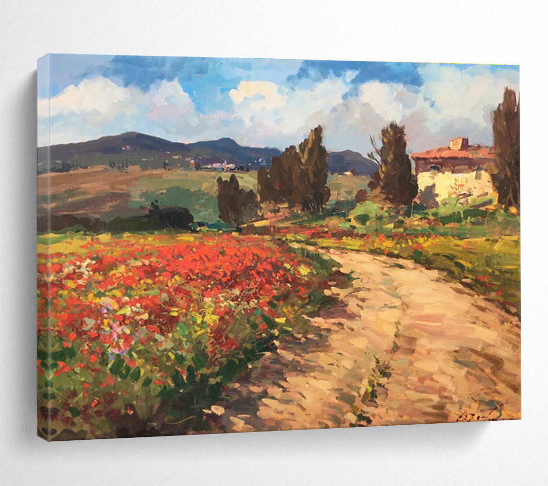 Poppy Field Path Abstract Painting for Italian Villa Dining Areas YHT451