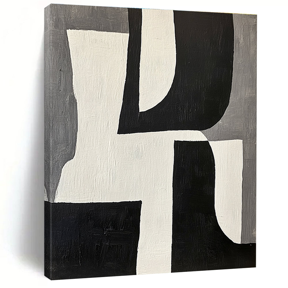 Geometric Black White Gray Abstract Painting with Clean Forms WINK611
