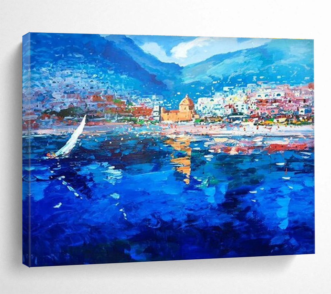 Coastal Town Abstract Painting for Mediterranean - Style Resorts YHT481